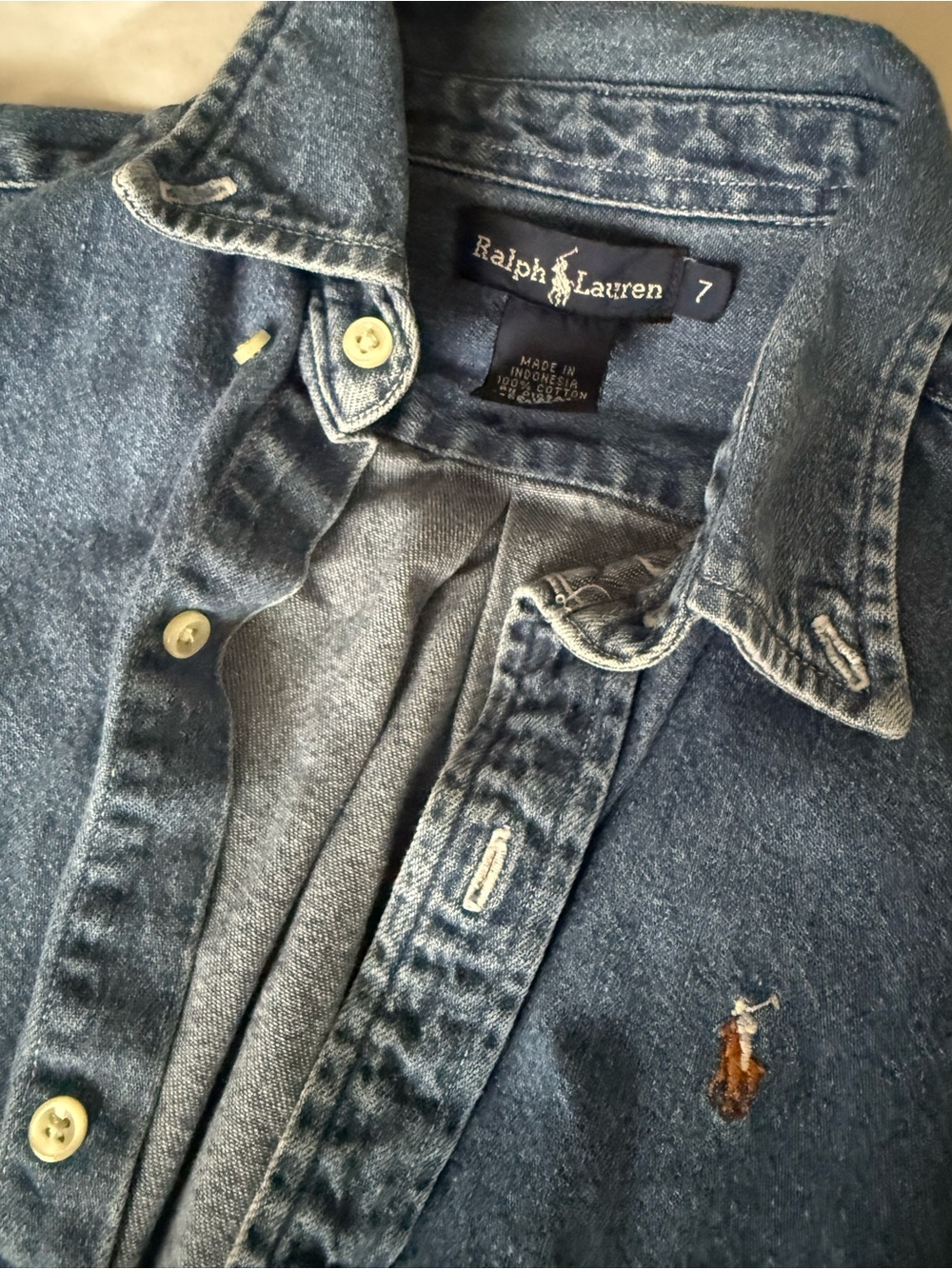 Ralph Lauren Distressed Denim Shirt in Medium Blue